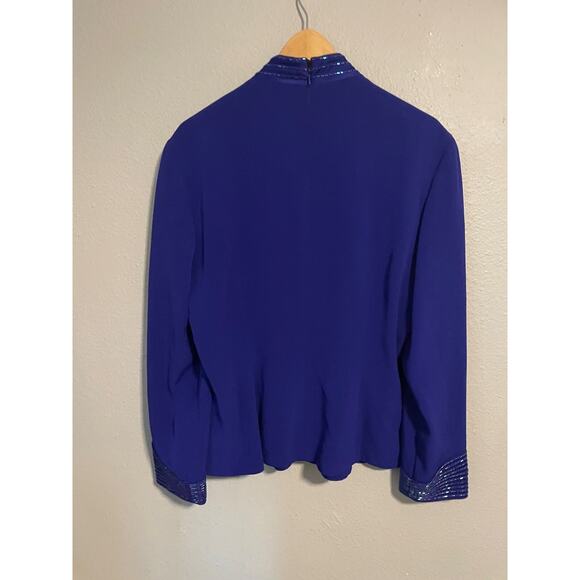 Vintage Womens Top Size 14 Blue Beaded V Neck Lined Ornate Formal Evening 90s - Picture 4 of 7